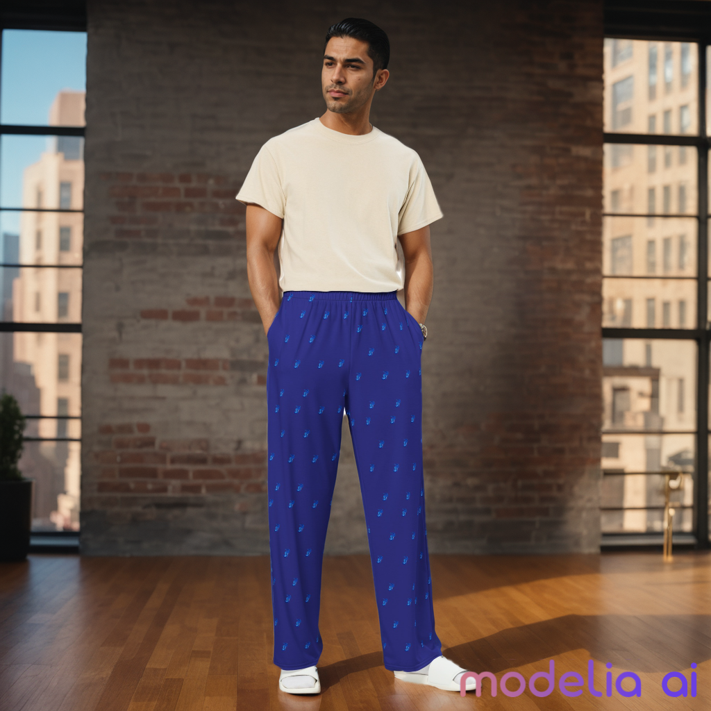 Tiny Seahorses in Sapphire Blue - Unisex wide-leg pants