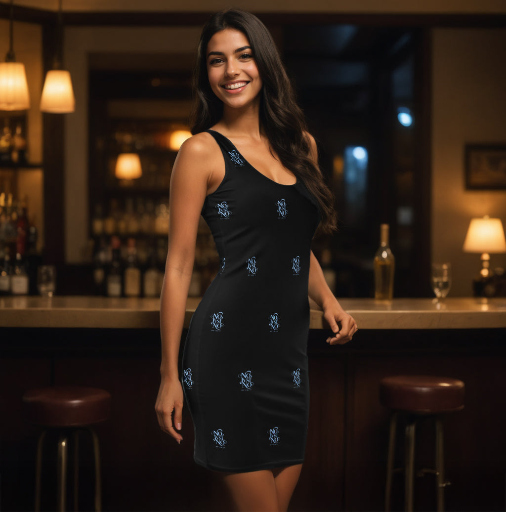 Bodycon dress - 'No Just No'  - Sapphire on Black