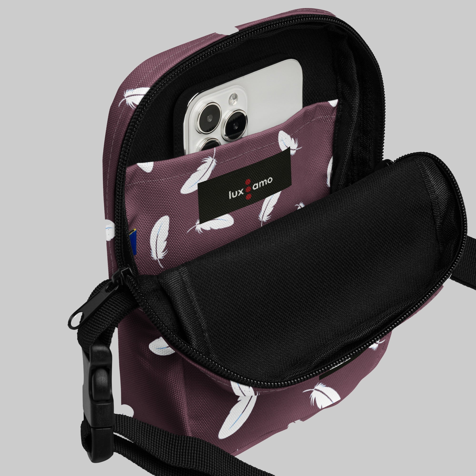 Utility crossbody bag - Feather in maroon
